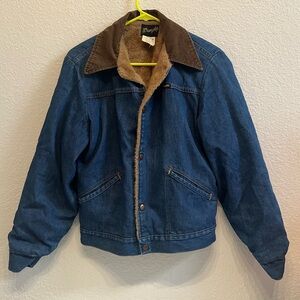 Vintage Wrangler Denim Jacket faux Sherpa Lined with Corduroy Collar, Size 36